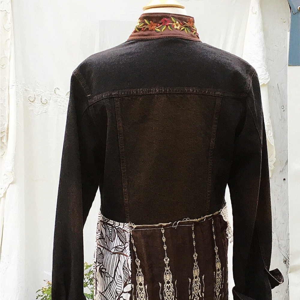 Bohemian Patchwork Long Denim Jacket - image 4